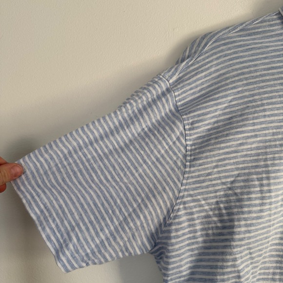 Peter Millar Collection Mens XL Blue White Striped Cotton Linen Polo Shirt - Picture 3 of 7